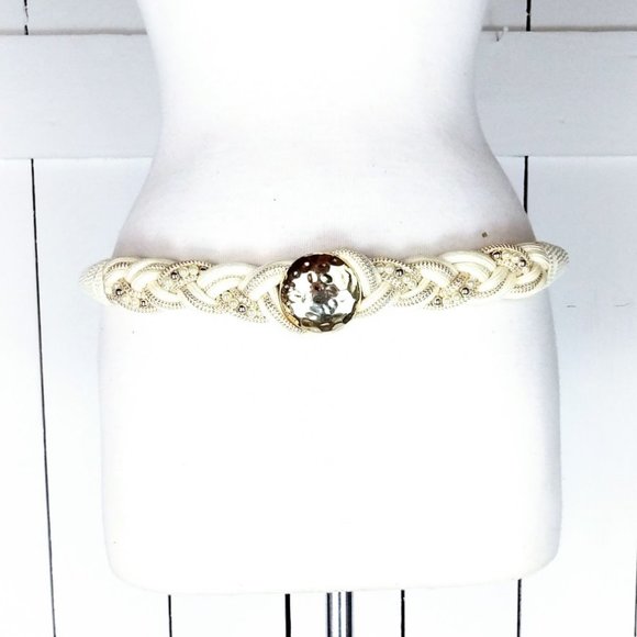 Vintage braided gold disc beaded rope belt - Picture 4 of 6
